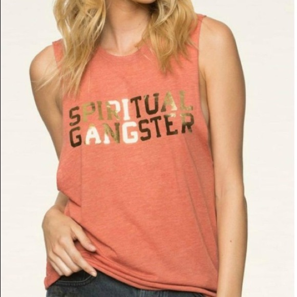 Spiritual Gangster Varsity Logo Orange Muscle Tank